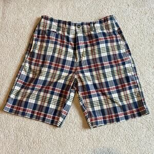 Y2K American Eagle blue red green yellow white plaid shorts